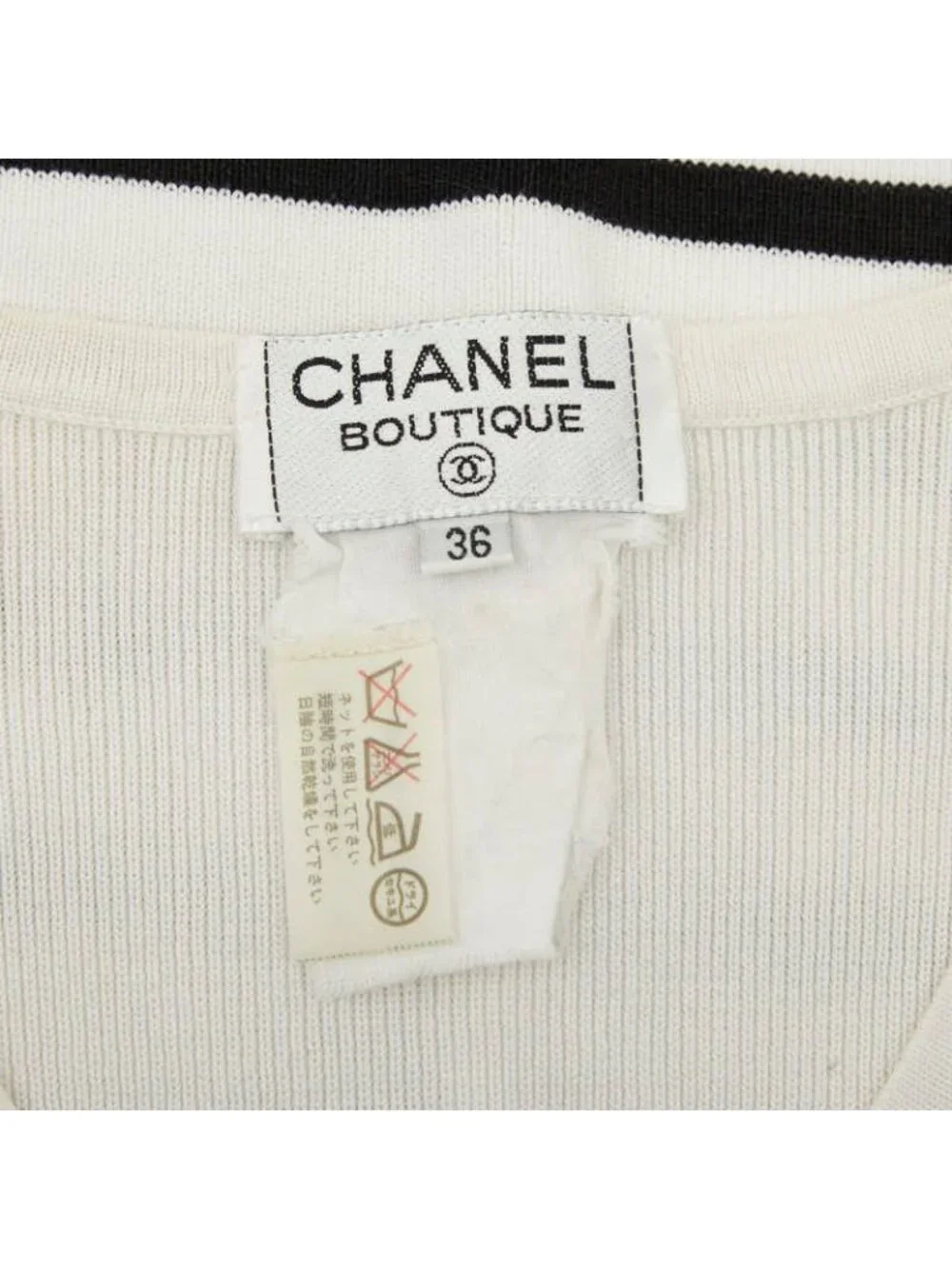 Chanel CC Logo Sleeveless Border Knit Dress 36 White Black Cotton